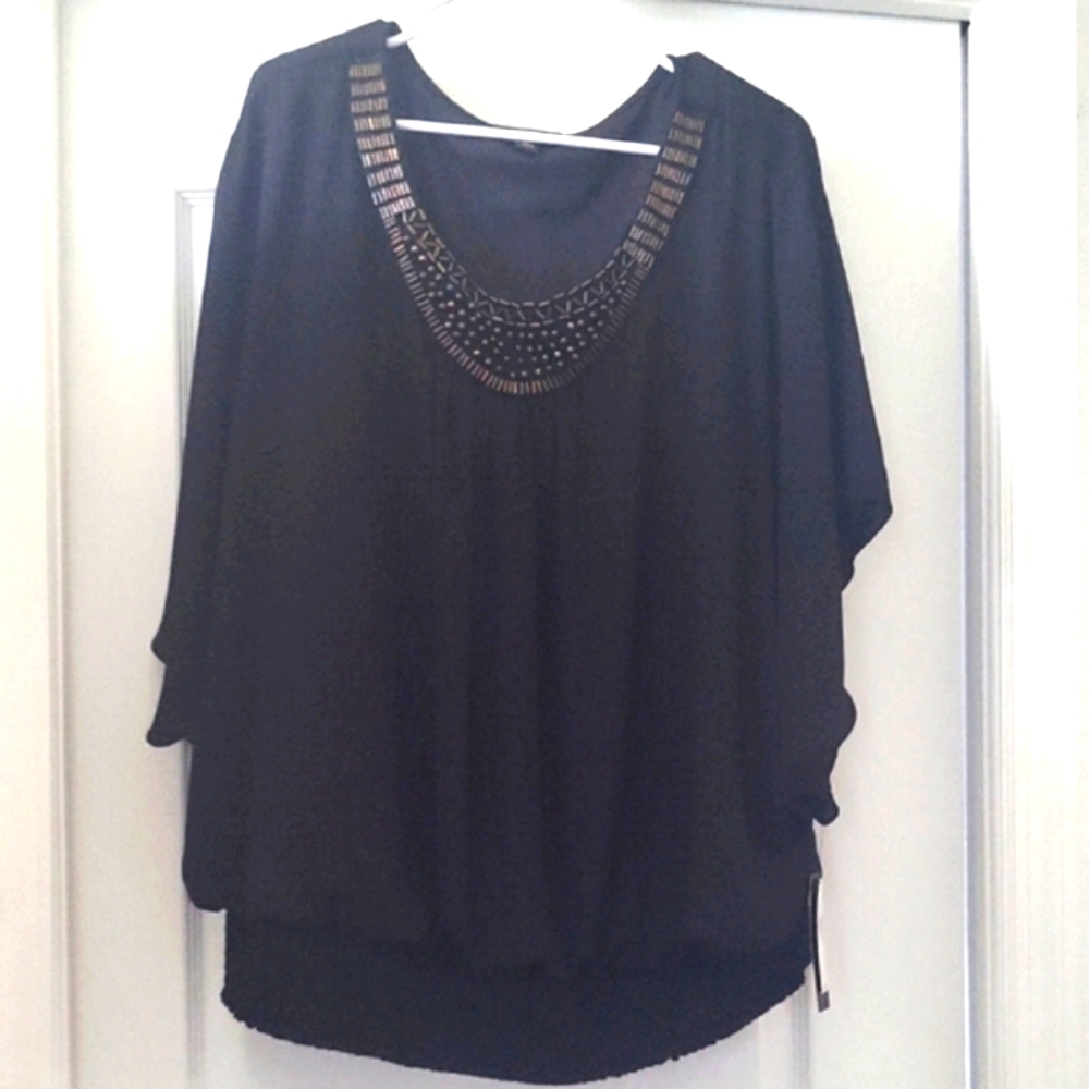 AGB Black Embellished Dolman Sleeve Blouse - 3X NWT